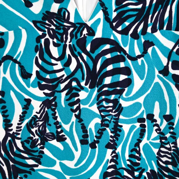 LILLY PULITZER Navy Teal White Zebra Print Long Sleeve Shift Dress - Size 2 - Picture 6 of 12